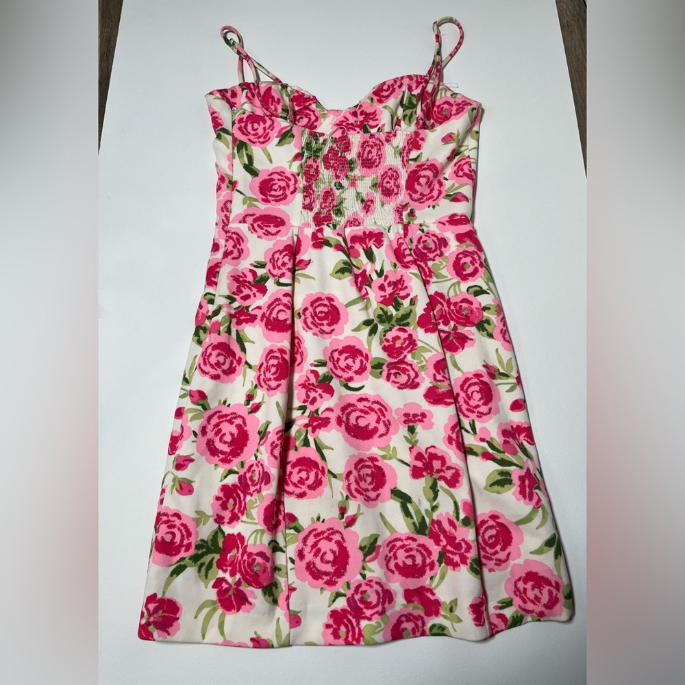 Zara Strapless Floral Pink and Green Dress Size Small - Picture 7 of 16